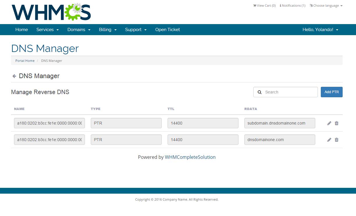 ModulesGarden DNS Manager For WHMCS - Manage Reverse DNS