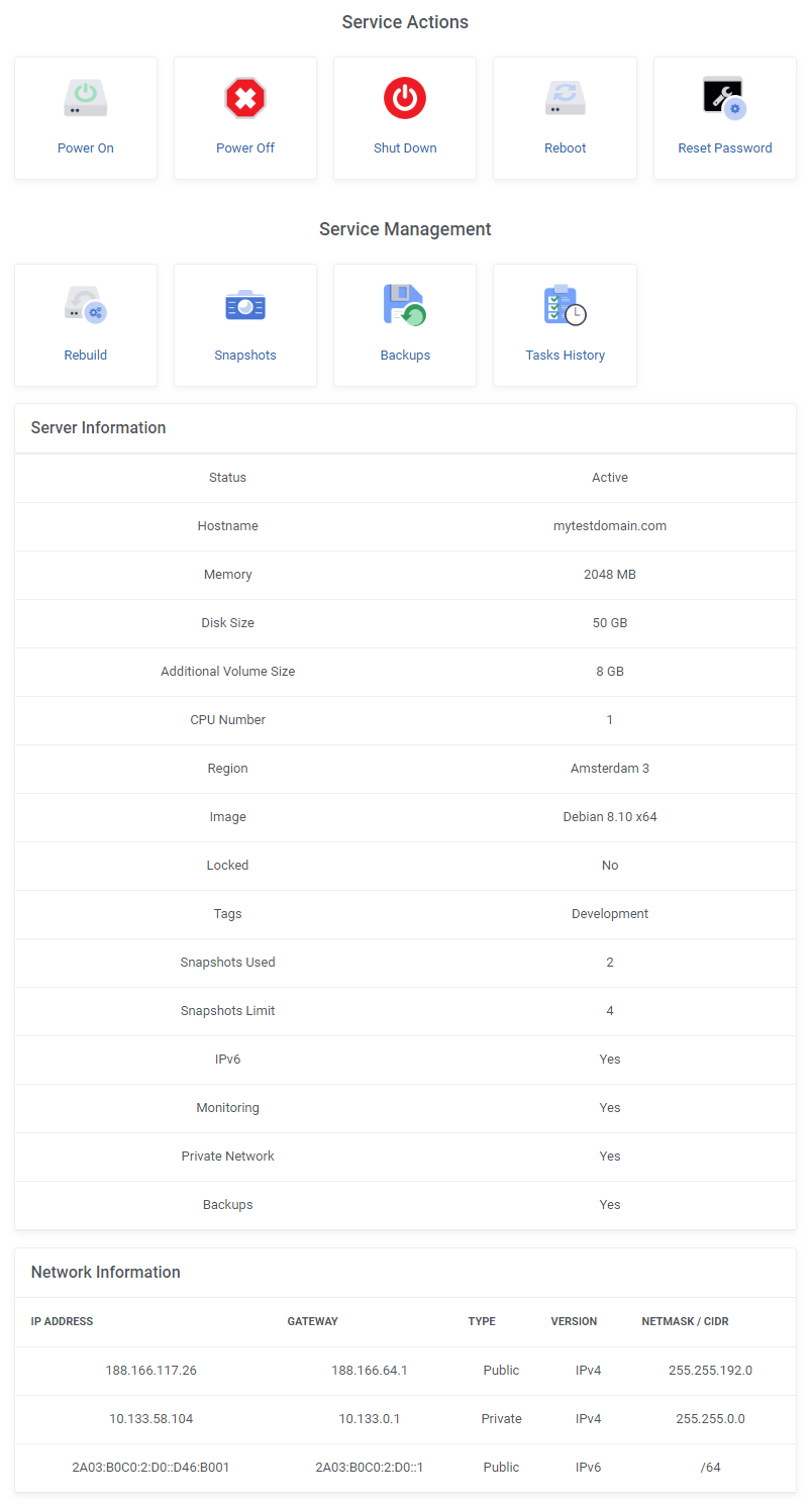 ModulesGarden DigitalOcean Droplets For WHMCS - Server Management at Client Area