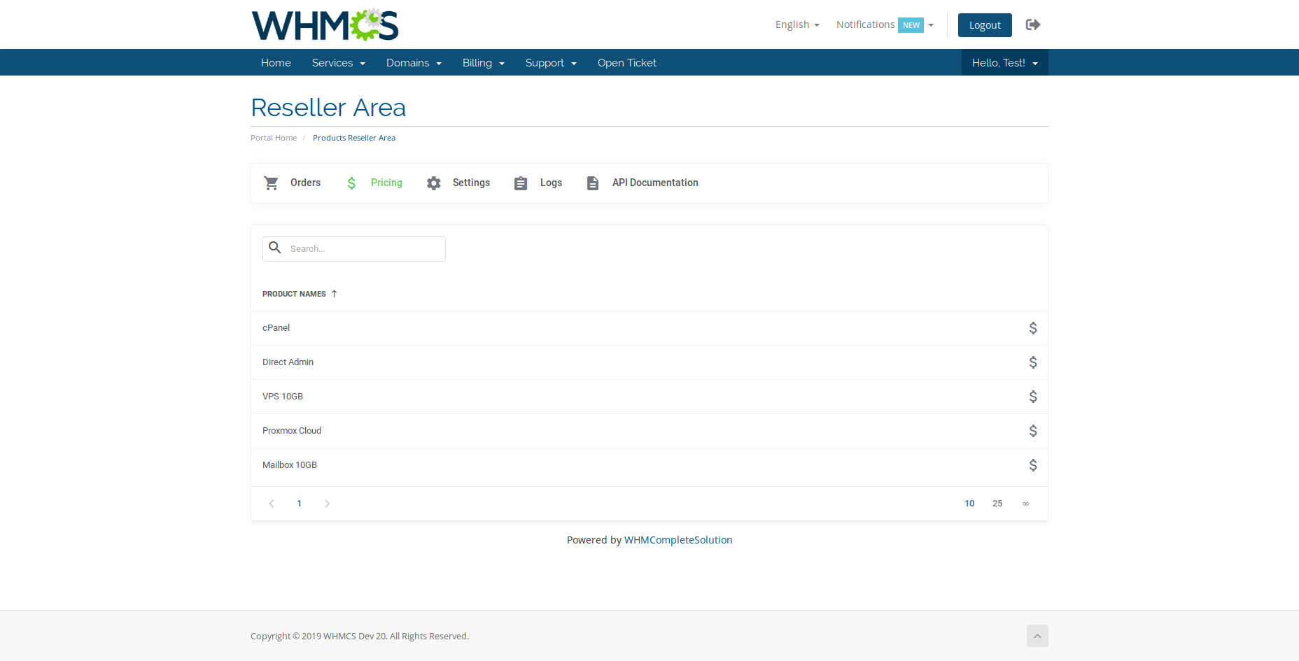 ModulesGarden Products Reseller For WHMCS - Reseller Area