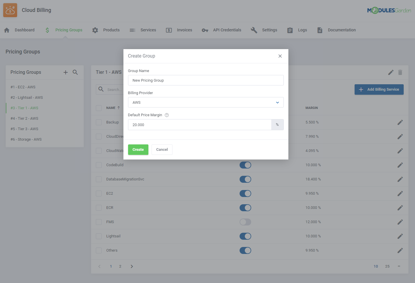 Cloud Billing For WHMCS by ModulesGarden – Pricing Groups Configuration