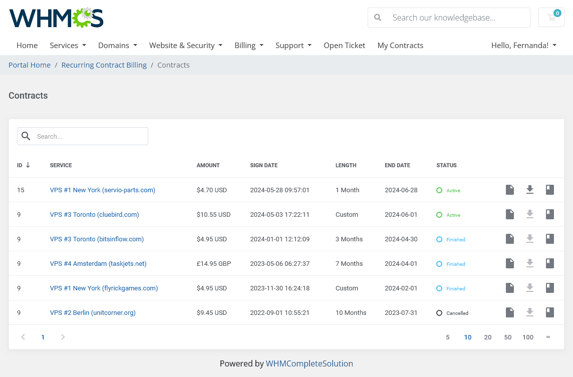 Recurring Contract Billing For WHMCS 2.0 - Client Area