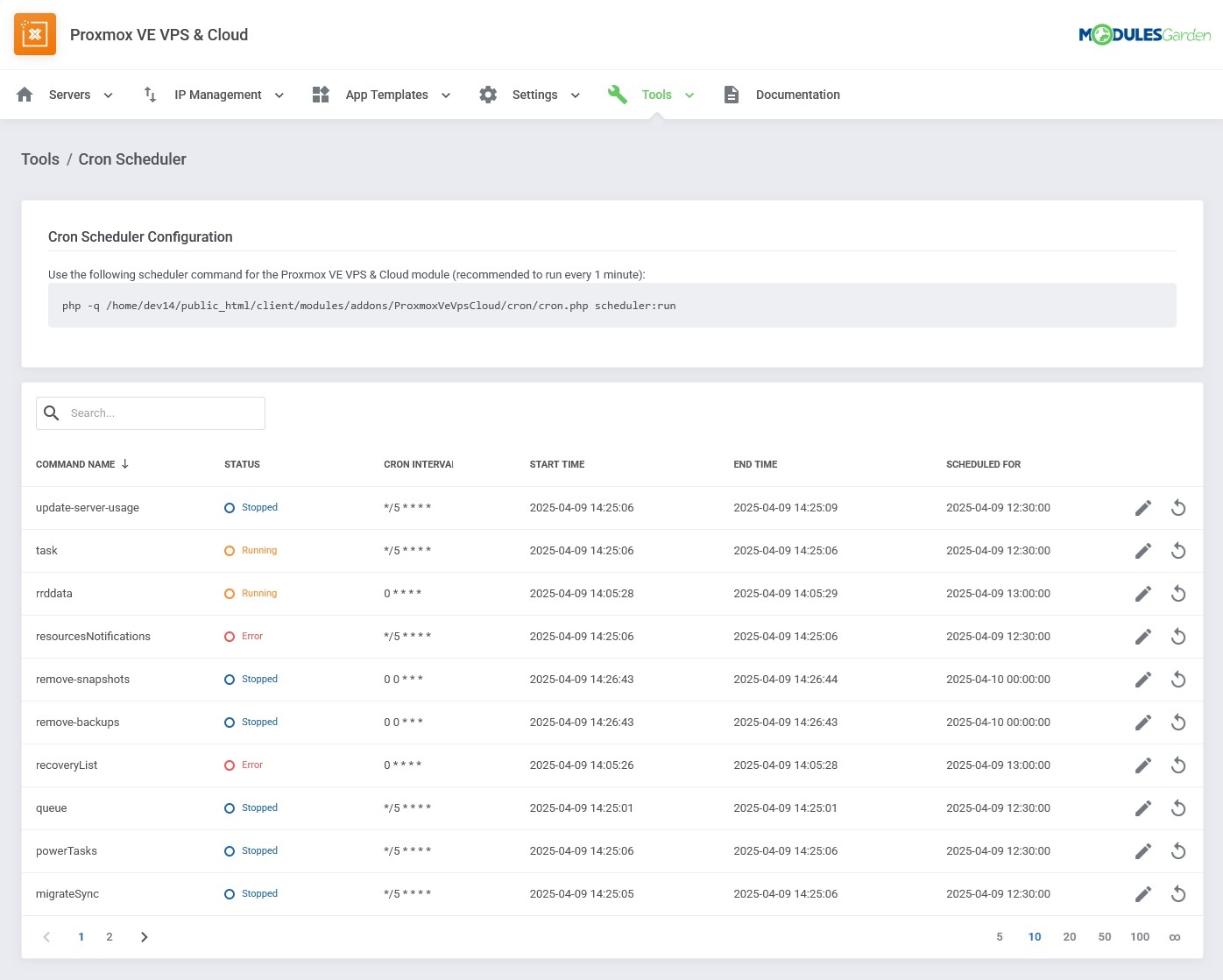 Cron Scheduler - Proxmox VE VPS & Cloud For WHMCS