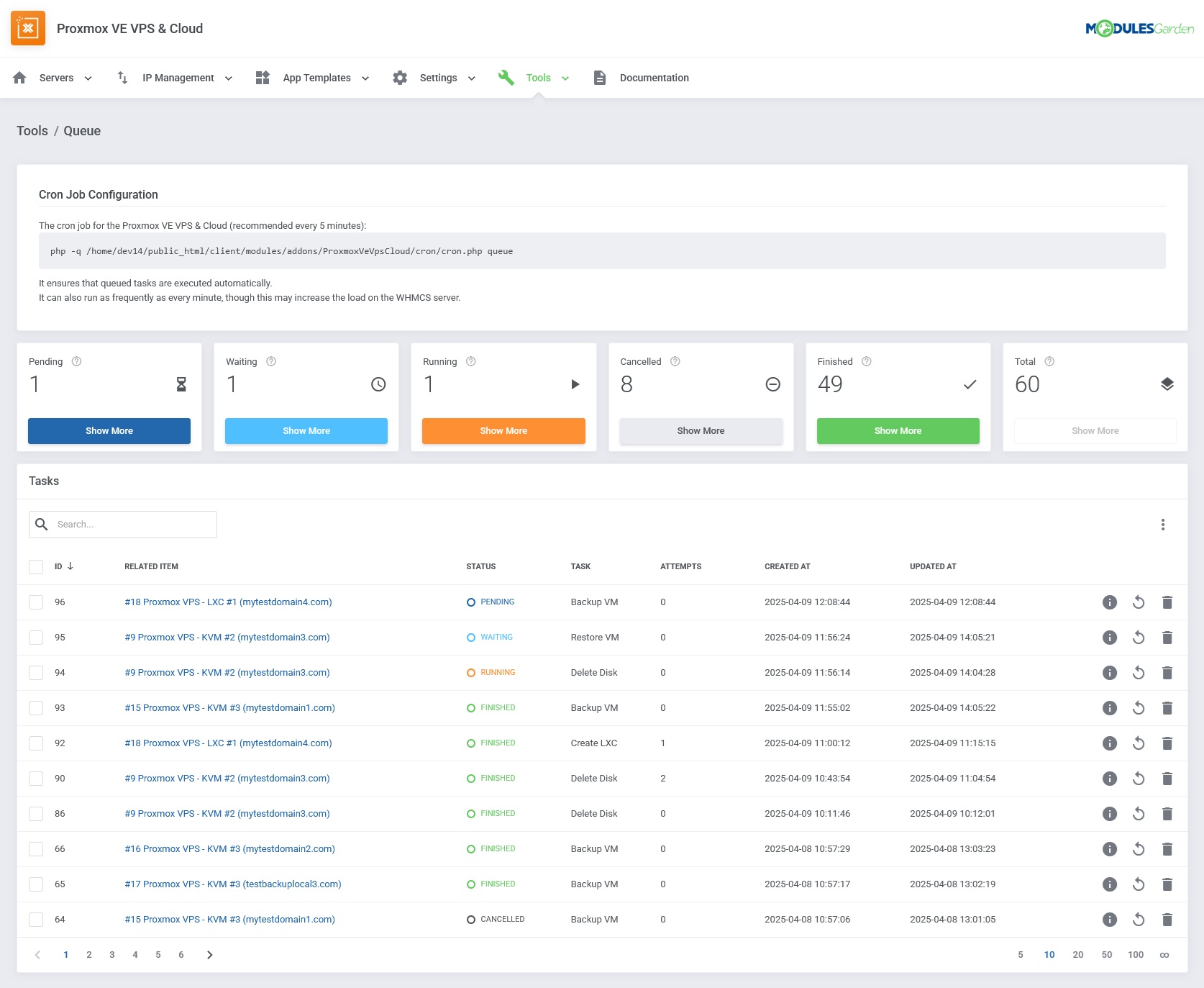 Queue - Proxmox VE VPS & Cloud For WHMCS