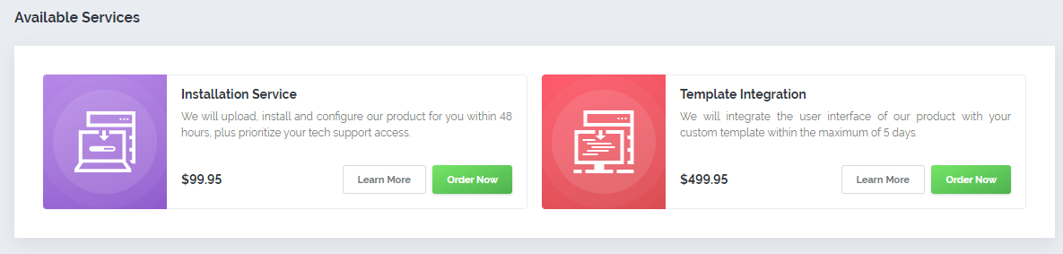 7-Day Free Access: product page Available Services section with Installation Service and Template Integration boxes
