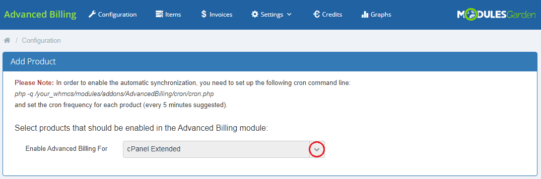 Advanced Billing 3.X For WHMCS: Advanced Billing configuration page with the Enable Advanced Billing For dropdown