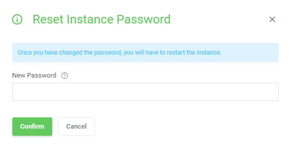 Alibaba Cloud Virtual Machines For WHMCS: Reset Instance Password dialog with the New Password field