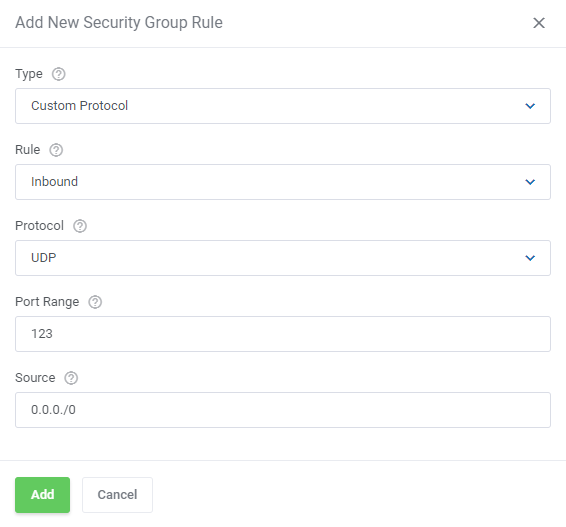 Amazon EC2 For WHMCS: Add New Security Group Rule dialog in the client area with type, rule, protocol, port range and