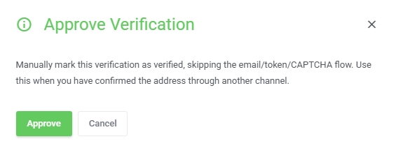 Anti-Fraud And Email Verification For WHMCS: Approve Verification dialog with Approve and Cancel buttons for a pending