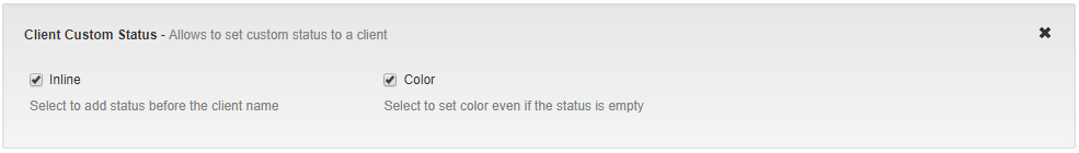 Client Profile Viewer For WHMCS: Client Custom Status widget settings with the Inline and Color checkboxes