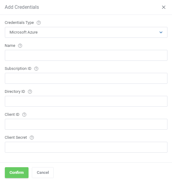 Cloud Billing For WHMCS: Add Credentials form for Microsoft Azure with subscription, directory, client ID and secret