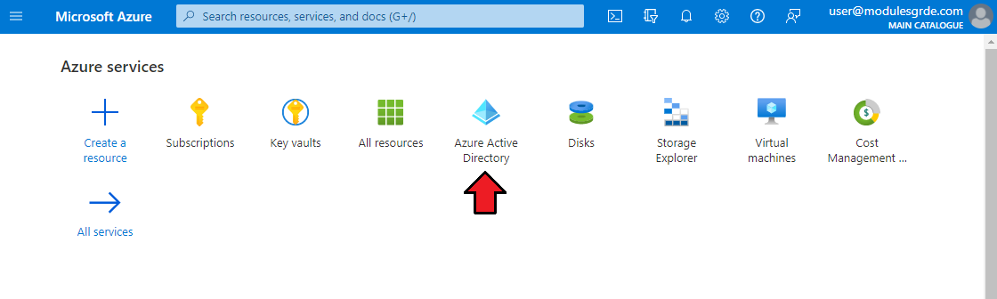 Cloud Billing For WHMCS: the Microsoft Azure portal home page with the Azure Active Directory service icon highlighted