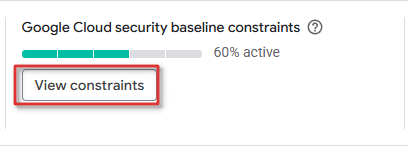Cloud Billing For WHMCS: the Google Cloud security baseline constraints panel with the View constraints button