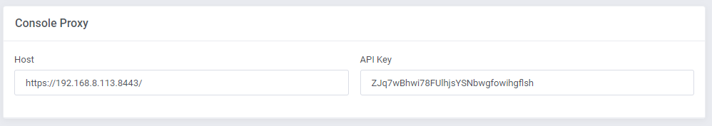 Proxmox VE Cloud VPS For WHMCS: Console Proxy section of module General Settings with the proxy Host and API Key fields