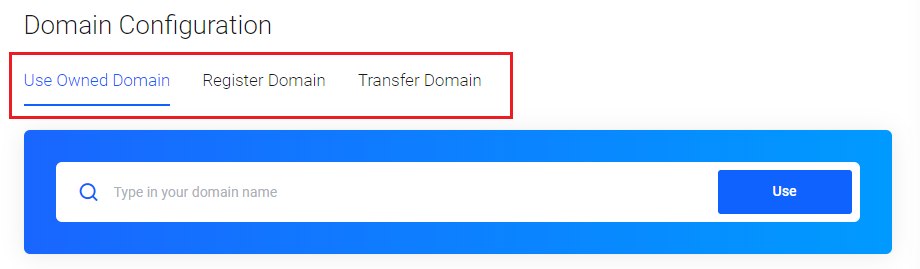 Lagom One Step Order Form For WHMCS 1.2.X: Domain Configuration tabs: Use Owned Domain, Register Domain, Transfer Domain