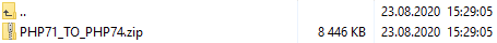Rackspace Email Extended For WHMCS: file manager listing a downloaded archive with one package for PHP 7.1 to PHP 7.4