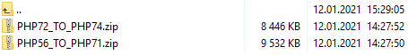 R1Soft Backups For WHMCS: downloaded archive listing packages for PHP 5.6 to 7.1 and PHP 7.2 to 7.4