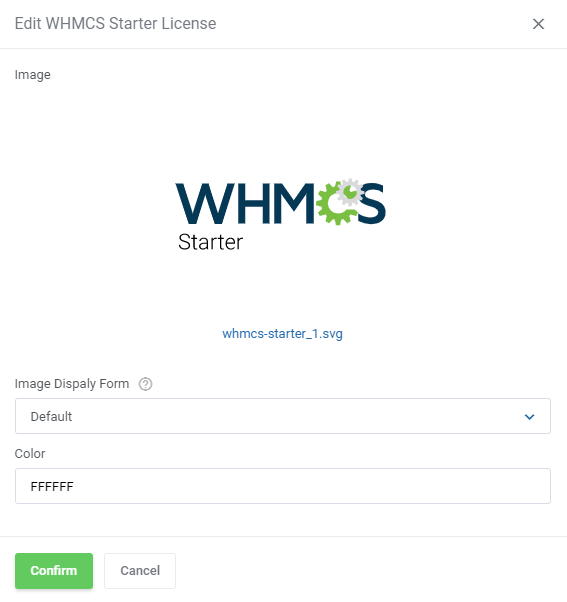 Lagom One Step Order Form For WHMCS 1.2.X: Edit product addon window with image, display form and color fields