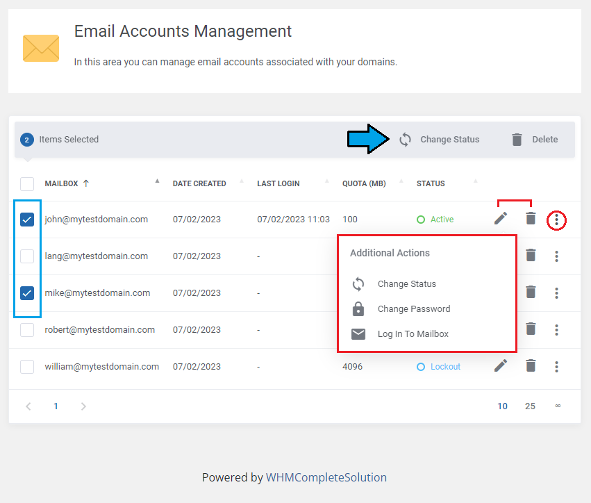 Zimbra Email For WHMCS: Add Email Account window, Additional Information tab with company and address