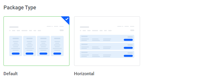 Lagom One Step Order Form For WHMCS 1.2.X: Package Type options Default and Horizontal in the Templates section