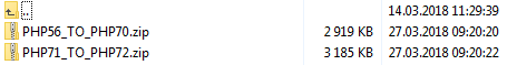 SMS Center 2.X For WHMCS: downloaded archive with the PHP56_TO_PHP70 and PHP71_TO_PHP72 zip packages in a file manager