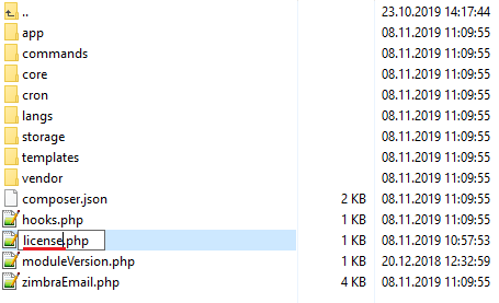 Zimbra Email For WHMCS: renaming licenseRENAME.php to license.php in the zimbraEmail module folder