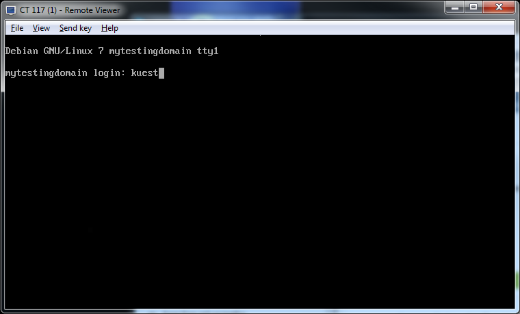 Proxmox VE Cloud VPS For WHMCS: SPICE Remote Viewer window connected to a Debian container showing the login prompt