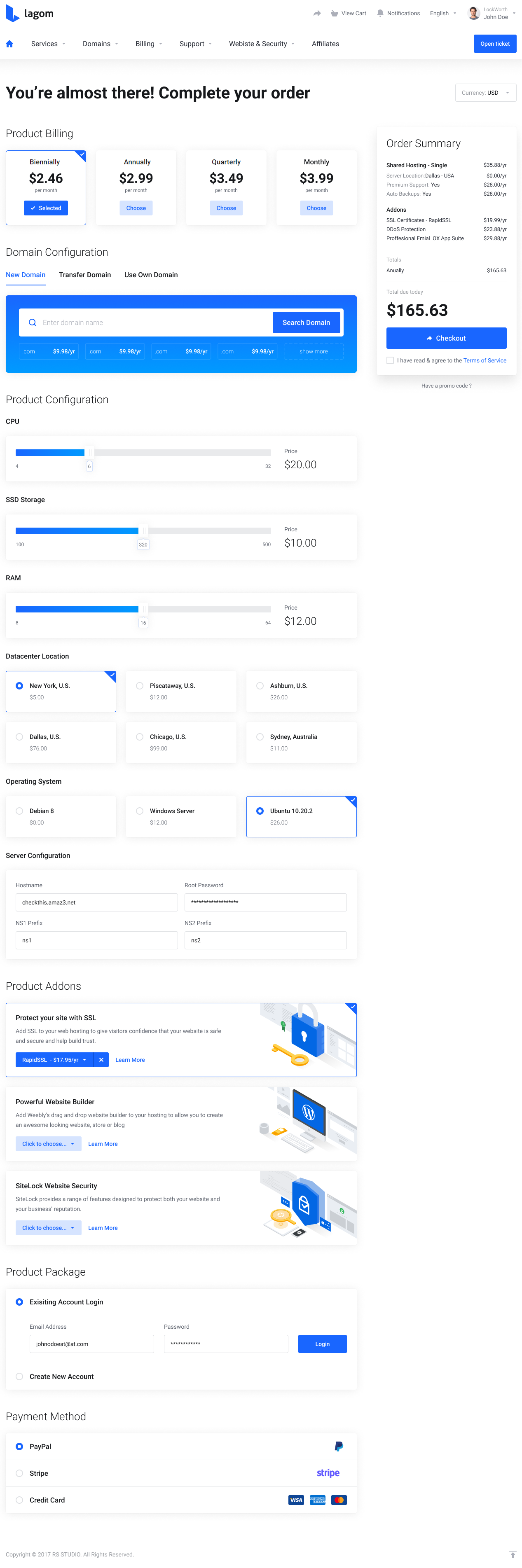 Lagom One Step Order Form For WHMCS 1.2.X: Two Steps order form, step 2 in the client area with product configuration