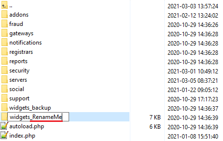 Polska Wersja Jezykowa WHMCS: modules folder with the translated widgets folder named widgets_RenameMe