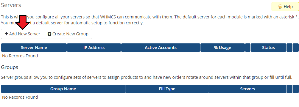 Zimbra Email For WHMCS: WHMCS admin Servers page with the Add New Server button highlighted
