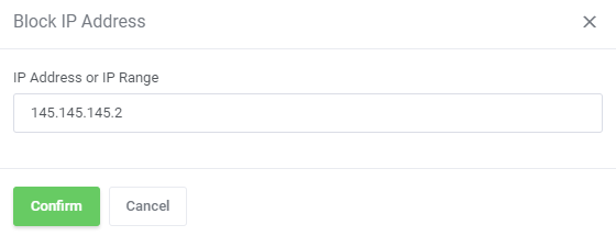 CPanel Extended For WHMCS: Block IP Address modal with the IP address or IP range field