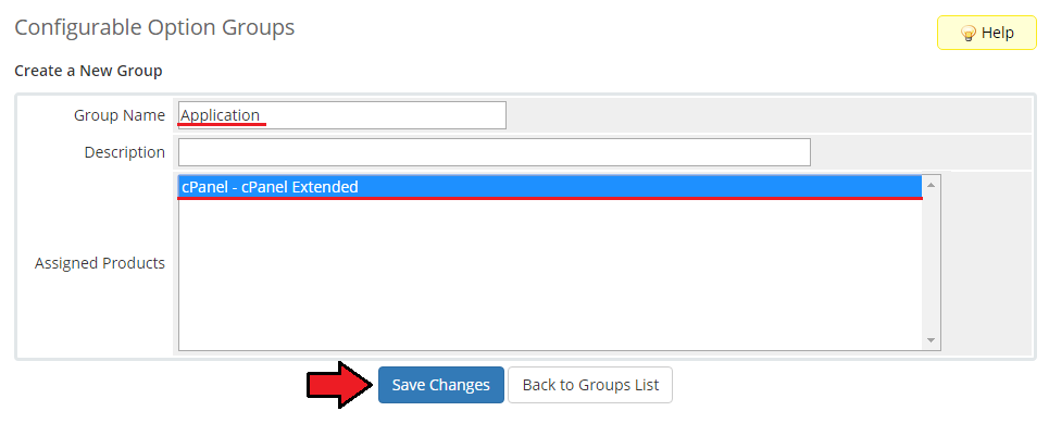CPanel Extended For WHMCS: WHMCS Create a New Group form for configurable options with the product assigned