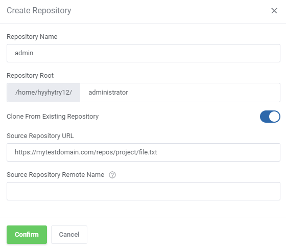 CPanel Extended For WHMCS: Create Repository modal with name, root and the Clone From Existing Repository switch