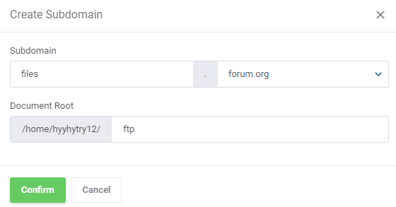 CPanel Extended For WHMCS: Create Subdomain modal with subdomain name, domain and document root