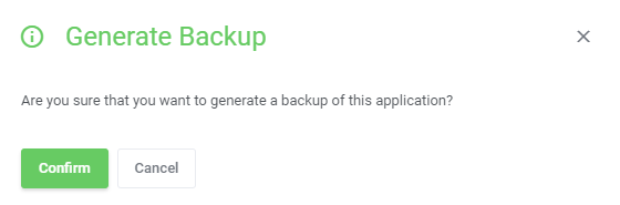 CPanel Extended For WHMCS: client area Generate Backup dialog asking to confirm backup generation of an application
