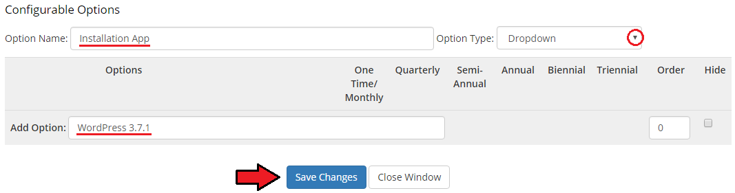 CPanel Extended For WHMCS: configurable option Installation App as a dropdown with the WordPress 3.7.1 option added