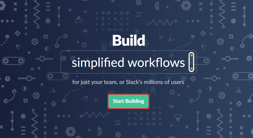 CRM For WHMCS: Slack API start page with the Start Building button highlighted