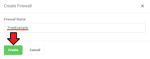 DigitalOcean Droplets For WHMCS: Create Firewall dialog with a firewall name and the Create button