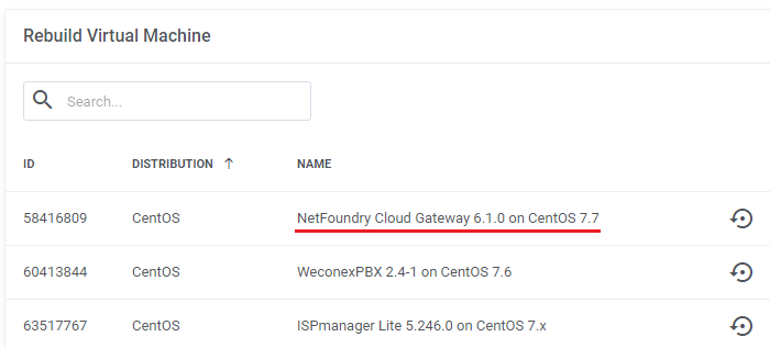 DigitalOcean Droplets For WHMCS: Rebuild Virtual Machine list with the NetFoundry Cloud Gateway image name before
