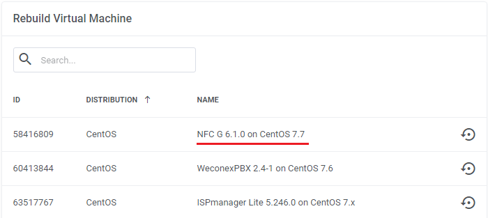 DigitalOcean Droplets For WHMCS: Rebuild Virtual Machine list with the OS name changed to NFC G 6.1.0 on CentOS 7.7