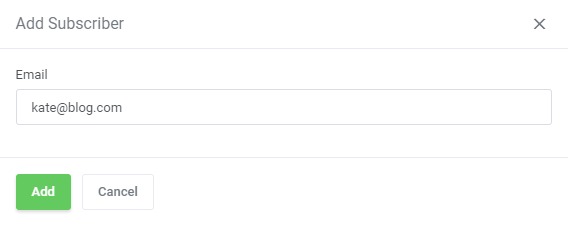 DirectAdmin Extended For WHMCS: Add Subscriber dialog with an email address field for the mailing list