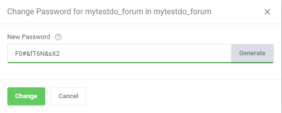 DirectAdmin Extended For WHMCS: Change Password dialog for a database user with a generated new password