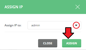 DirectAdmin Extended For WHMCS: DirectAdmin Assign IP dialog with the user dropdown and Assign button