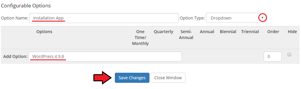 DirectAdmin Extended For WHMCS: WHMCS Installation App dropdown option with WordPress 4.9.8 added