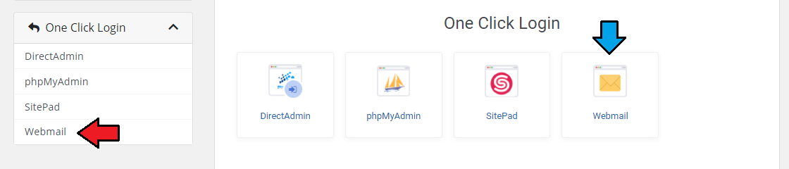 DirectAdmin Extended For WHMCS: client area One Click Login page with the Webmail button highlighted