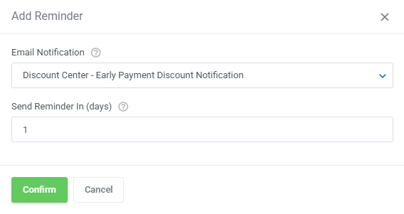Discount Center For WHMCS: Add Reminder dialog with email notification and days to send fields