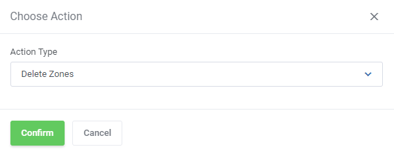 DNS Manager For WHMCS: Bulk Management Delete Zones action with only the action type selected and Confirm button
