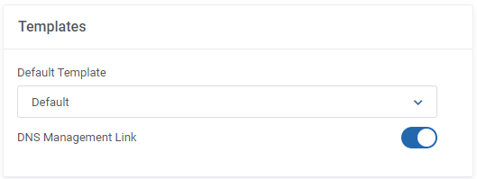 DNS Manager For WHMCS: Templates section of Global Settings with the Default Template list and the DNS Management Link