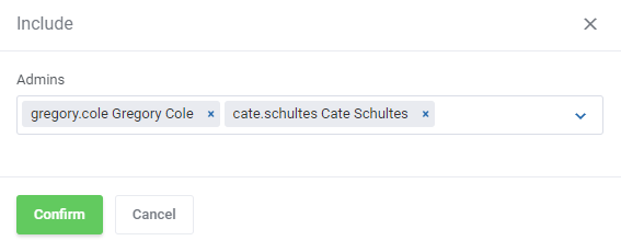 DNS Manager For WHMCS: Include dialog with the Admins field listing admin users who receive notifications