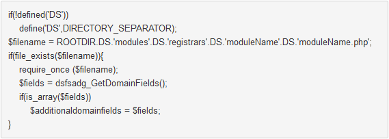 Domains Reseller 1 X For WHMCS: PHP integration code for additional domain fields that a reseller pastes into the WHMCS