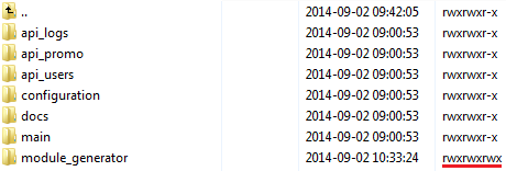 Domains Reseller 1 X For WHMCS: file manager showing the module_generator folder with permissions set to rwxrwxrwx
